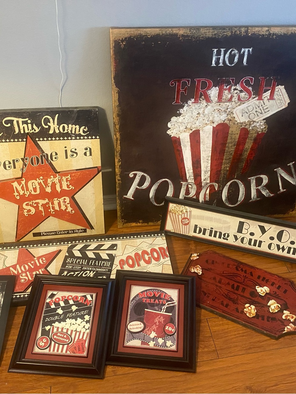 Kirklands Retro Popcorn Movie Wall Art Set - Red, Cream, Black